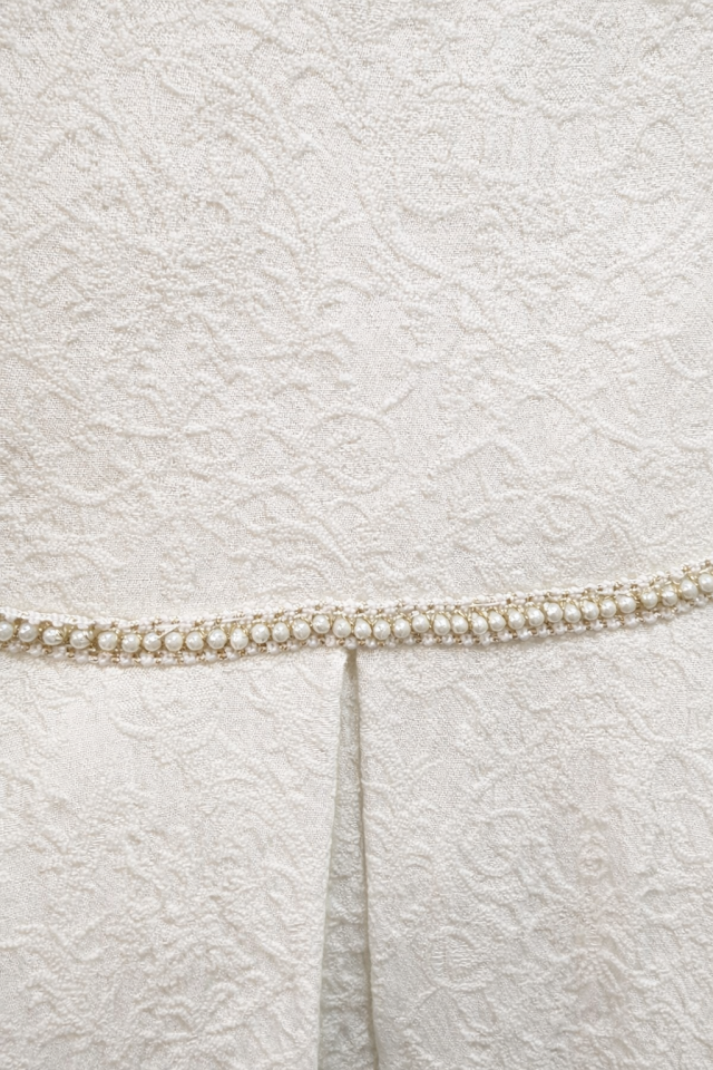 3-8 Yaş Kız Çocuk Ekru Kabartmalı Tül Detaylı Elbise