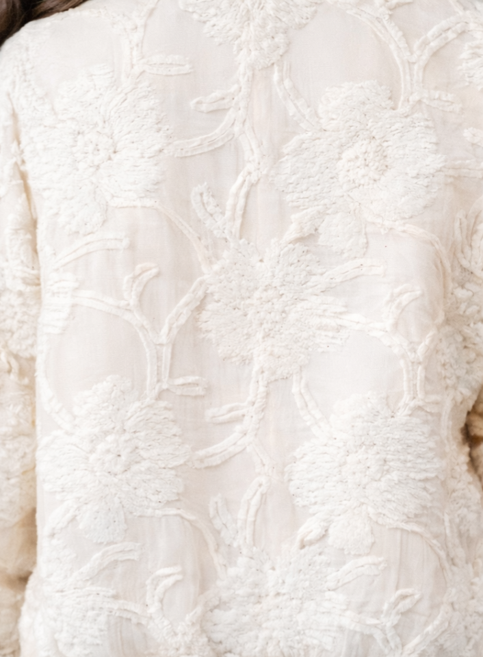 4-8 Yaş Kız Çocuk Ekru Ceket Tişört Jean Pantolon Kombin