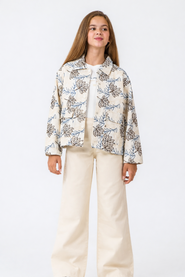 8-12 Yaş Kız Çocuk Desenli Ceket Tişört Denim Pantolon Takım