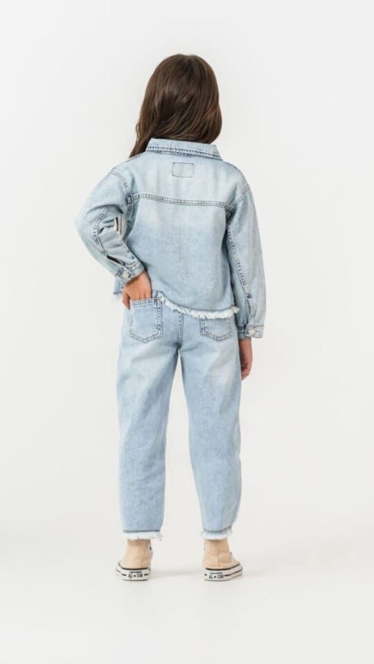 4-8 Yaş Kız Çocuk Nakışlı 3’lü Kot Takım Rahat Günlük Kombin