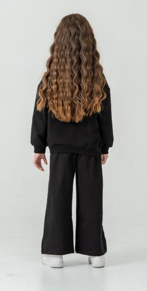 4-8 Yaş Kız Çocuk Siyah Eşofman Takımı Şık ve Rahat