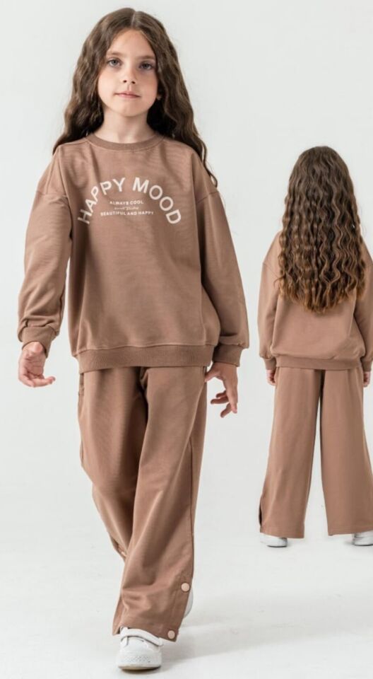 4-8 Yaş Kız Çocuk Kahverengi Eşofman Takımı Şık ve Rahat