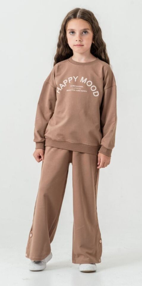 4-8 Yaş Kız Çocuk Kahverengi Eşofman Takımı Şık ve Rahat