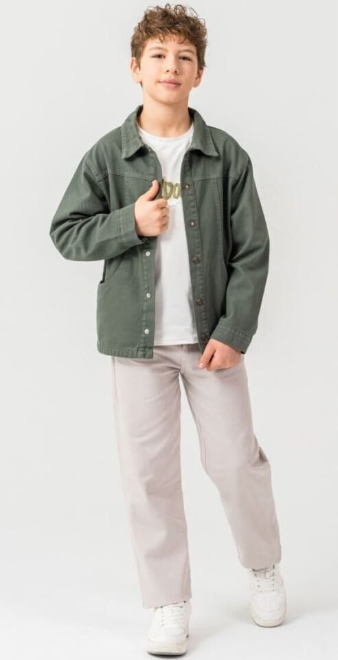 9-14 Yaş Erkek Çocuk Yeşil Kot Ceketli Takım