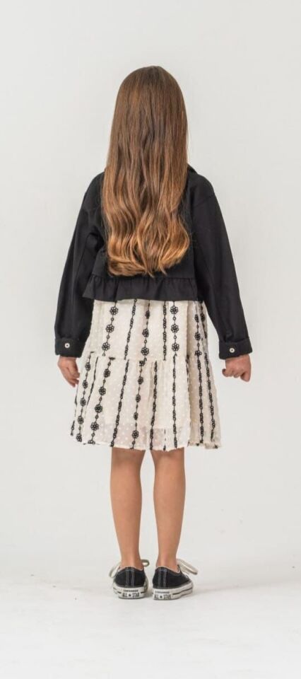 4-8 Yaş Kız Çocuk Siyah Denim Ceket Şifon Elbise Takım