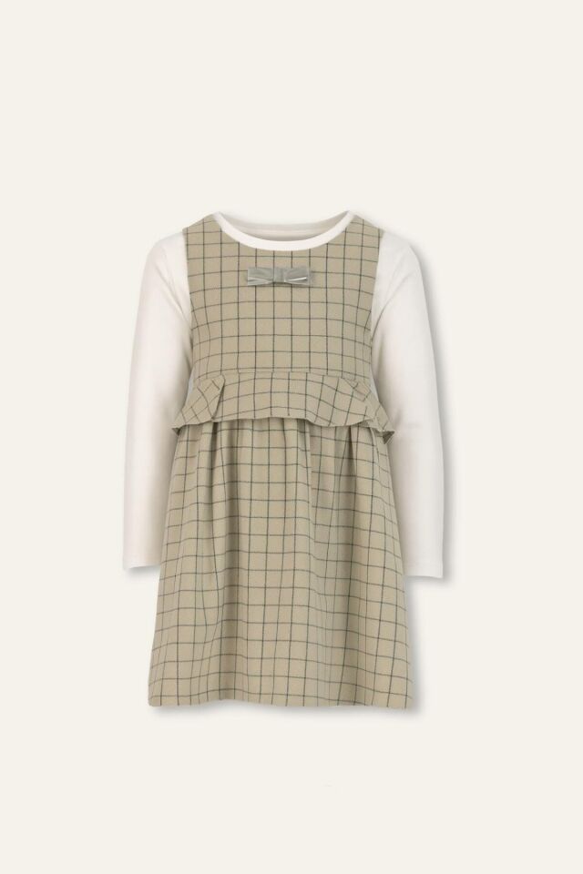 3-8 Yaş Kız Çocuk Ekose Desenli Uzun Kollu Elbise