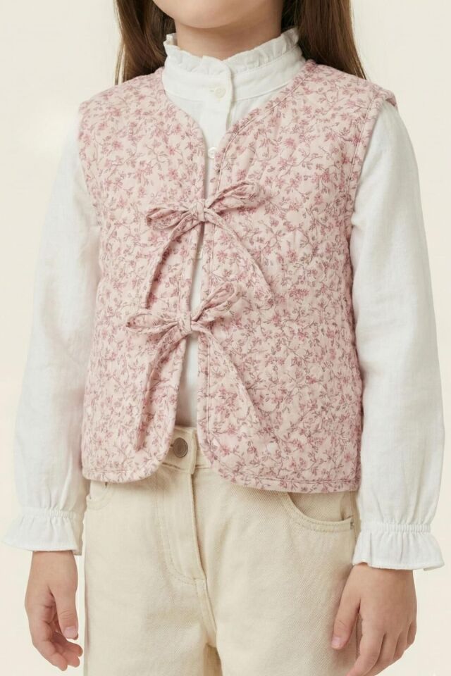 2-8 Yaş Kız Çocuk Çiçek Desenli Yelekli 3’lü Takım