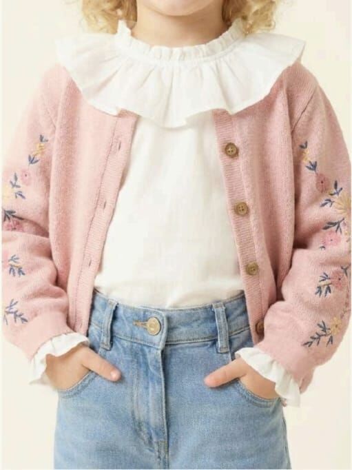 2-8 Yaş Kız Çocuk Çiçek Nakışlı Triko Hırka Jean Pantolon Takım