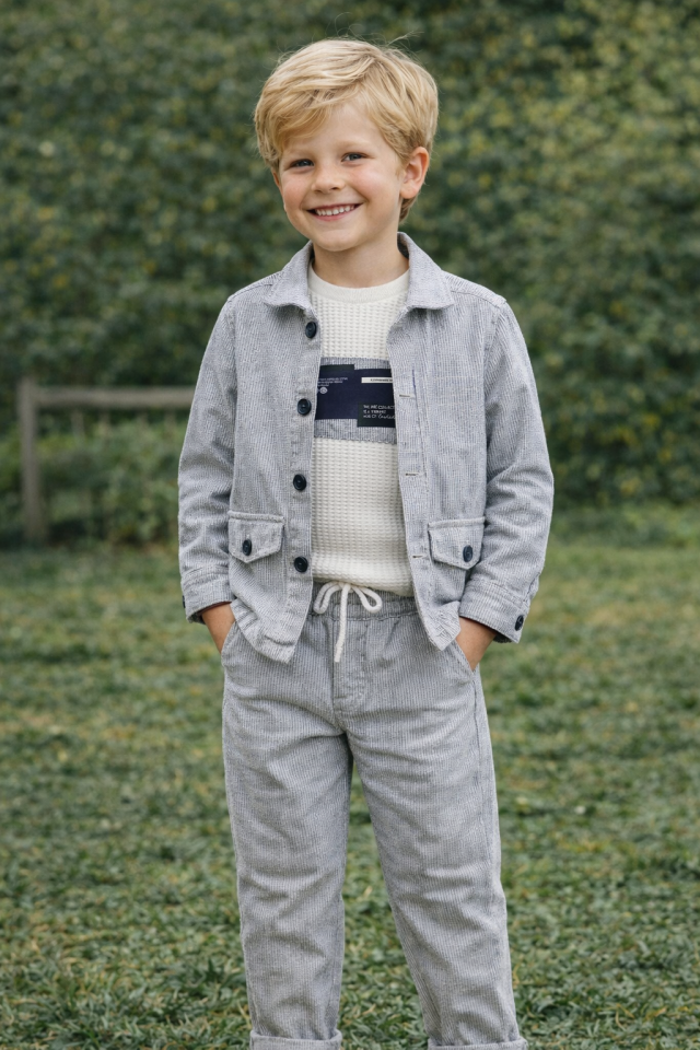 2-14 Yaş Erkek Çocuk Mavi Dokulu Ceket Pantolon Takım