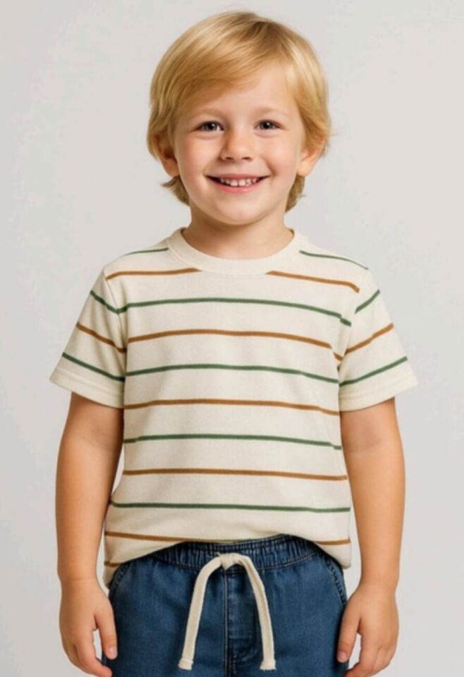 2-14 Yaş Erkek Çocuk Yeşil Çizgili Triko Tişört