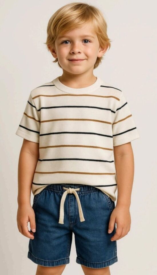 2-14 Yaş Erkek Çocuk Lacivert Çizgili Triko Tişört