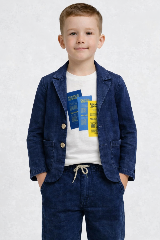 2-14 Yaş Erkek Çocuk Lacivert Ceket Pantolon Tişört Takım