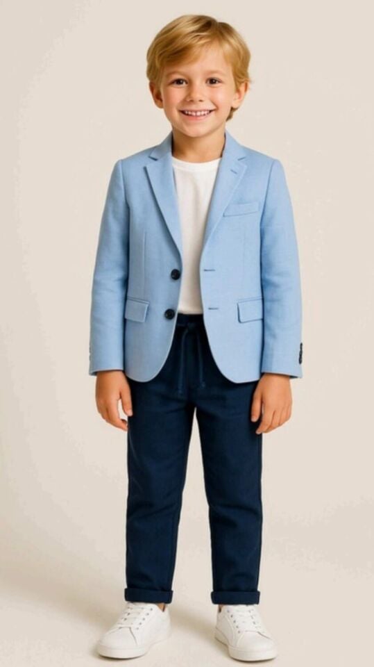 9-14 Yaş Erkek Çocuk Mavi Blazer Ceket Pantolon Takım Elbise