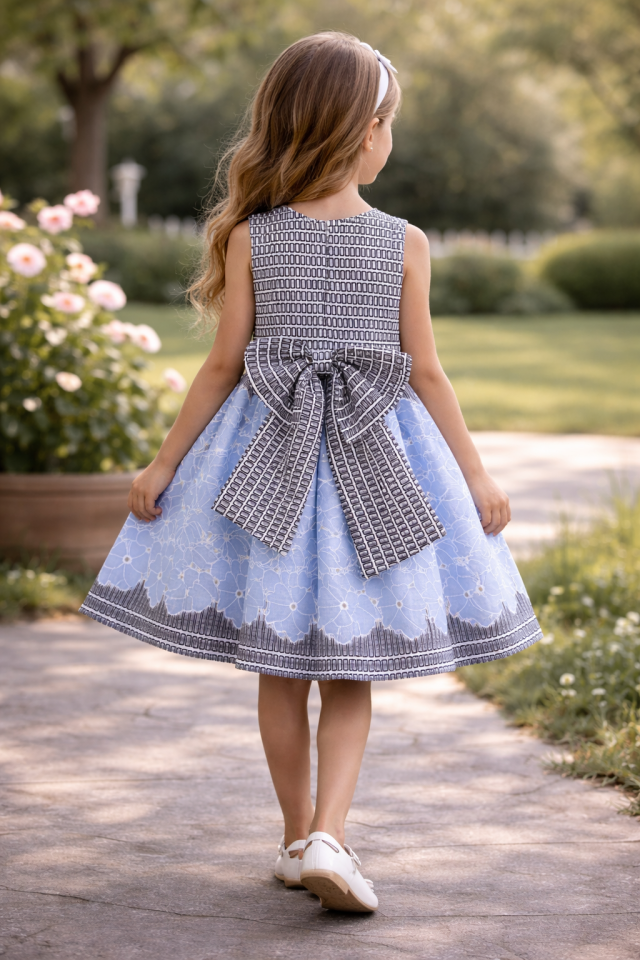 3-8 Yaş Kız Çocuk Çiçek Desenli Özel Gün Elbisesi