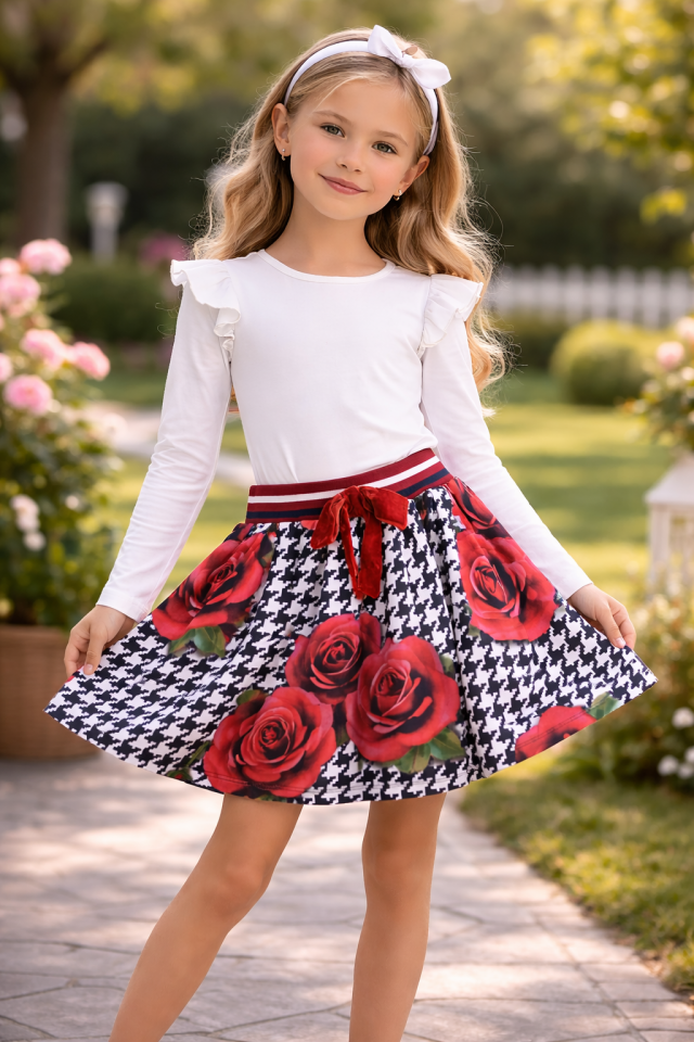2- 6 Yaş Kız Çocuk Gül Desenli Etek