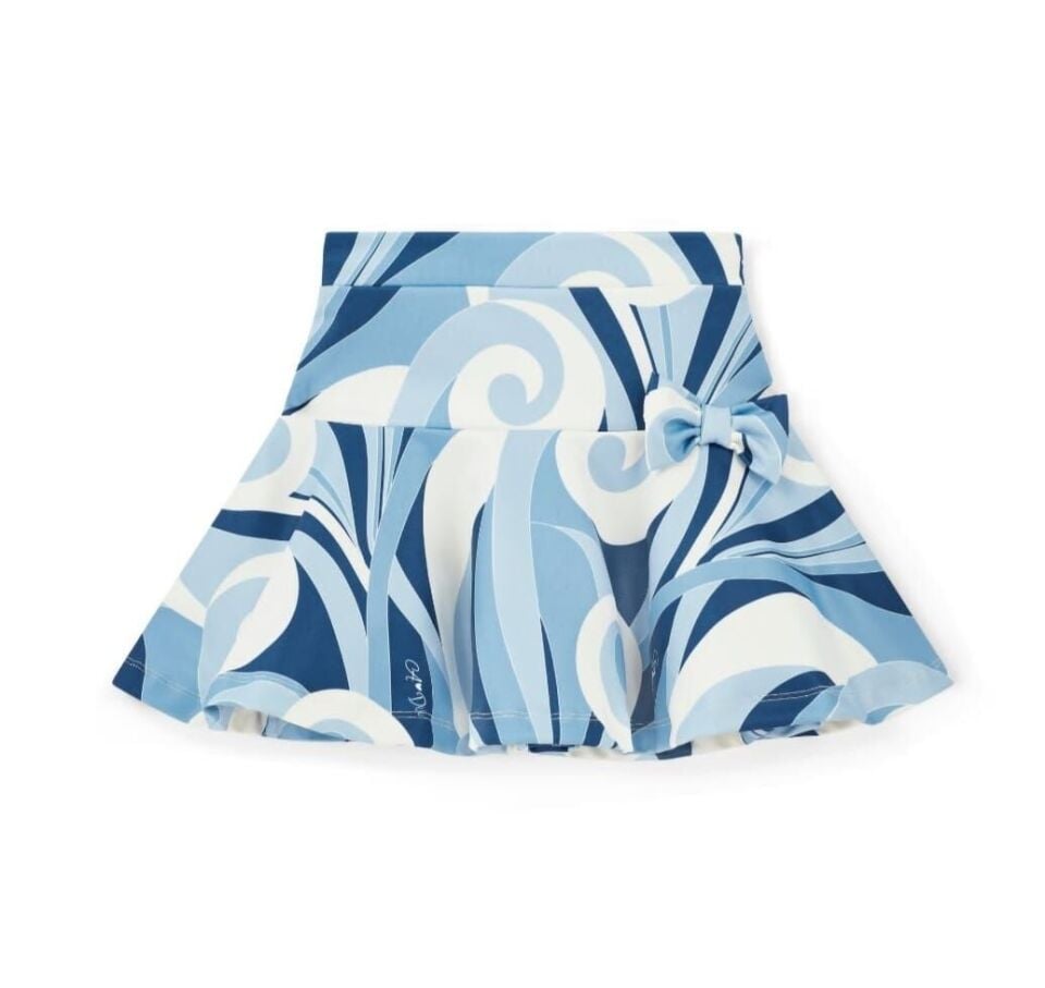3-12 Yaş Kız Çocuk Mavi Desenli Fiyonklu Etek