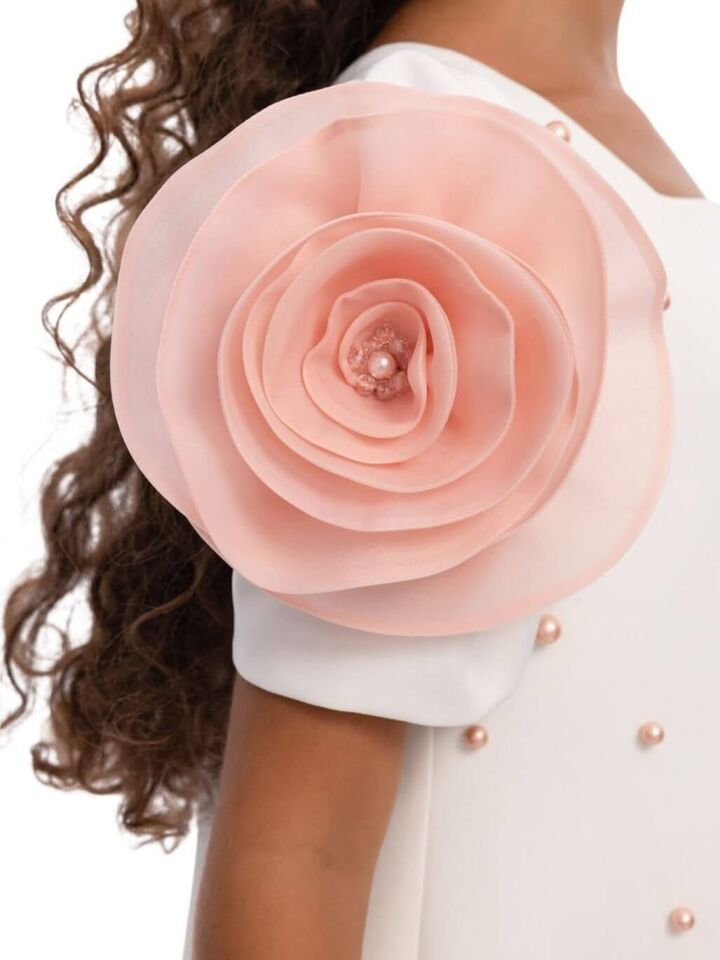 3-7 Yaş Kız Çocuk Ekru İnci Detaylı Elbise