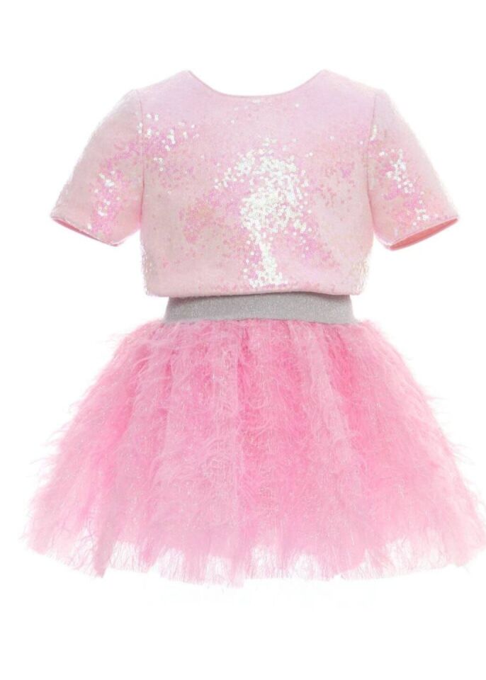 3-7 Yaş Kız Çocuk Pembe Payetli İkili Takım