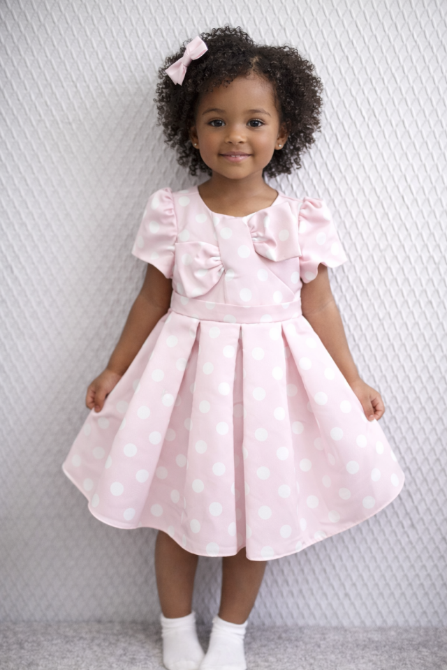 3-7 Yaş Kız Çocuk Pudra Pembe Puantiyeli Elbise