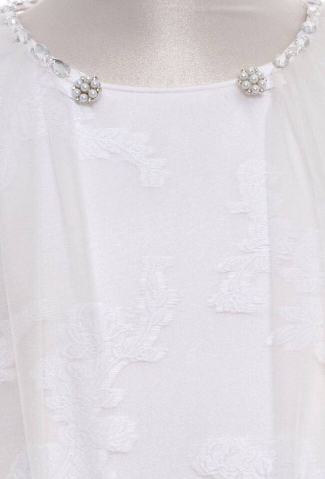 8-15 Yaş Kız Çocuk Ekru Dantel Elbise Tül Pelerin Detaylı