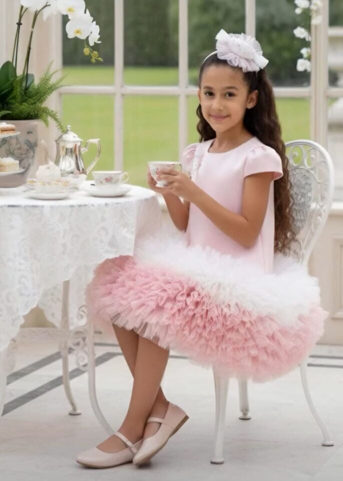 3-7 Yaş Kız Çocuk Pudra Pembe Etekleri Tütü Elbise